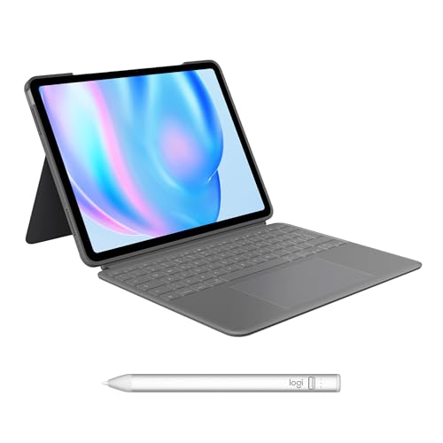 Logitech Combo Touch iPad Air 13 Zoll (M2) (2024) Tastatur-Case und Logitech Crayon digitaler Zeichenstift (ab 2018) ,Deutsches QWERTZ-Layout - Grau