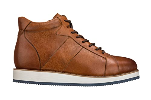 CALTO Men's Invisible Height Increasing Elevator Shoes - Tan Brown Leather Combat Zipper Boots - 3 Inches Taller - Y6022 - Size 8 D(M) US2