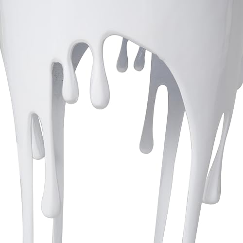 Image of Deco 79 Aluminum Metal Abstract Side Table 16 inch x 16 inch x 25 inch, White | Accent table, drip end table with melting designed legs and black glass top, unique end table, living room decor