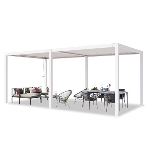 TOOLPORT PRIMEYARD Pergola 3x6 m weiße Aluminium-Pfosten mit Lamellendach aus Stahl Terrassenüberdachung