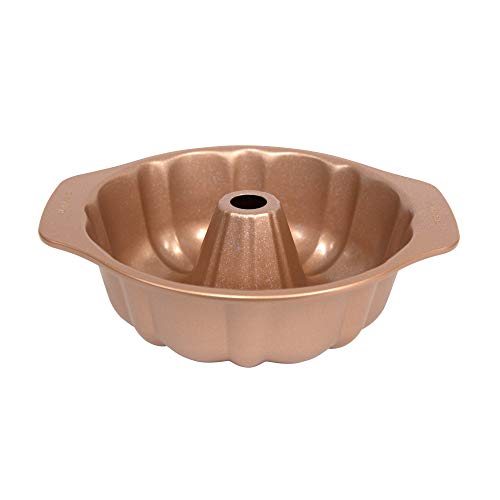 Image of casaWare Fluted Cake Pan 9.5-inch (10-Cup) Ceramic Coated NonStick (Rose Gold Granite)