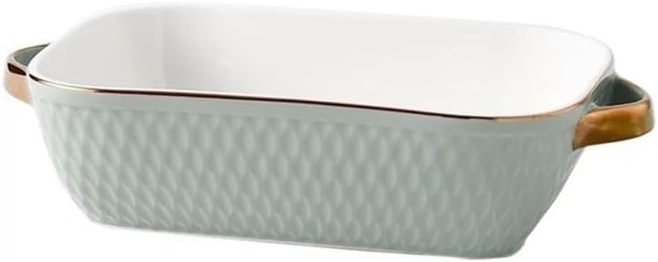 Baking Dishes Golden Edged Baking Tray Rectangular Pan Household Microwave Oven Cheese Bowl(Blue)