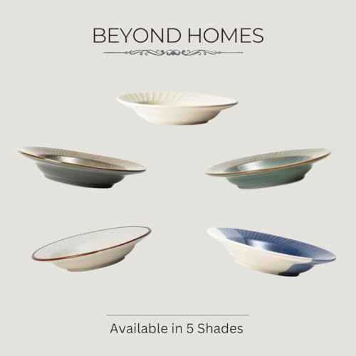 Image of Beyond Homes Ceramic Pasta Plates Shallow, 19 cm, Set of 4, Solid White | Matte Finish Ceramic Pasta Bowl | Flat Stoneware Pasta and Maggie Bowl | Chip-Resistant | Microwave Safe; (4, White Matte)