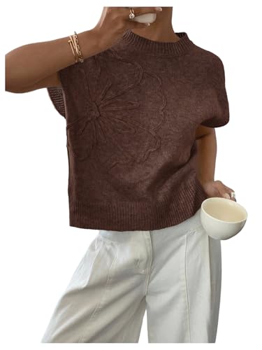 Image of SOLY HUX Women's Short Sleeve Sweater 3D Floral Sweaters Pullover Tank Tops Knit Vest Trendy Fashion Clothing