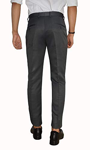 Image of KUNDAN Slim Fit Men Dark Grey Polyester Viscose Blend Trousers