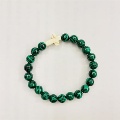 Yecomsy Christian Bracelet Cross Beaded Bracelets Jewelry Natural Healing Stone Inspirational Faith God Stretch Bracelet Religious Jewelry-Green Malachite thumb #3
