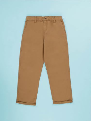 Image of KiddoPanti Boys 100% Cotton Twill Chinos Pant | Comfortable Regular Fit | 2 Side Pocket, 2 Back Pocket | Ankle Length | Back Elasticated Waistband with Button Zip Open Fly