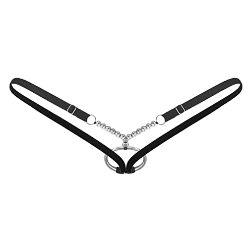 Yihuimin Men's Open Hole G-String Thongs T-Back Suspensory Stretch Jockstrap Bikini Underwear Type B Black One Size #TOP1
