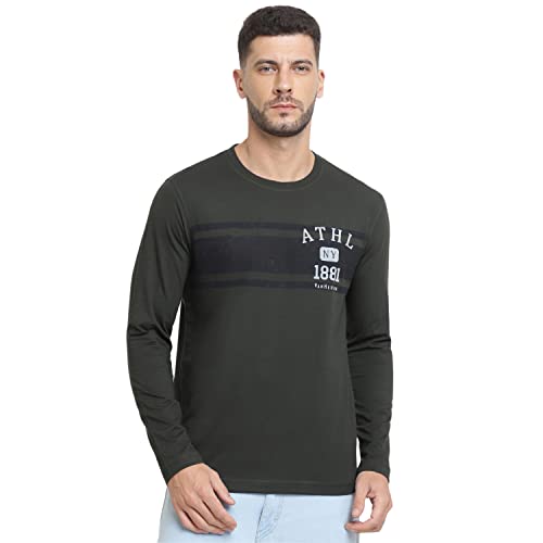 Image of Van Heusen Men Athleisure Regular Fit T-Shirt - Cotton Rich - Crew Neck, Long Sleeve, Printed