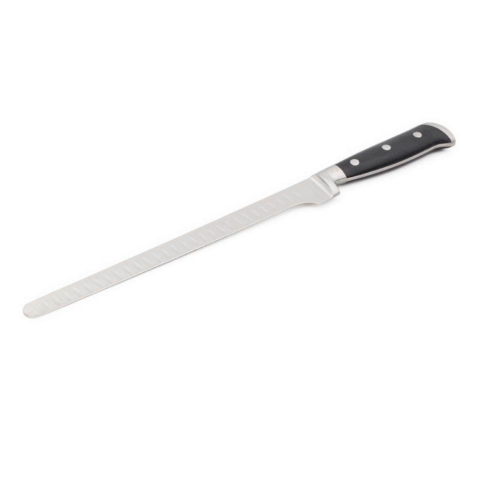 LAGUIOLE Cuisson Couteau à Saumon/Jambon Noir 38,5cm Lame Alvéolée 25cm Acier Inoxydable 420J2 Poignée Ergonomique ABS