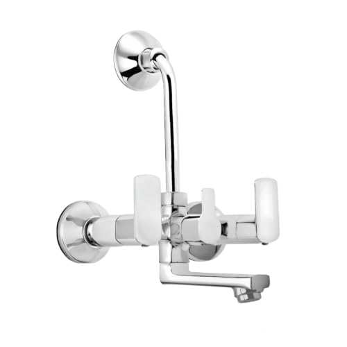 Image of ENICET Wall Mixer for Bathroom 3 in 1 - With Shower & Hand Shower - Heavy Metal Build with Storage Space for Essentials - 190mm L Bend Provision for Shower - Modern Design - Matte Black
