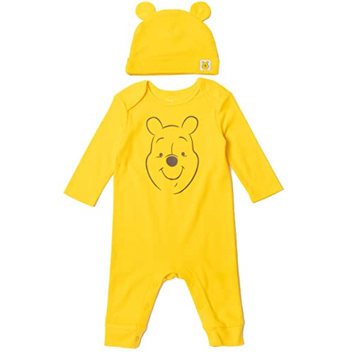 Image of Disney Winnie the Pooh 101 Dalmatians Lion King Mickey Mouse Minnie Mouse Baby Snap Coverall and Hat Newborn to Infant