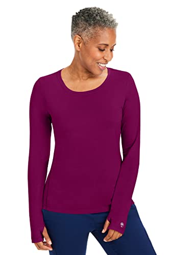 Healing Hands Mackenzie Women's Underscrub, Long Sleeve Tee with Thumbholes, Modern Fit Undershirt- 5051, XXS, Wine