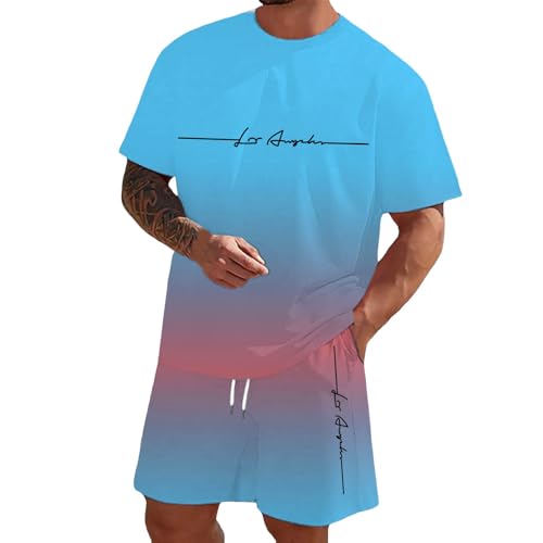 Generico Completo Uomo Sportivo Estivo, Completi Estivi Uomo 2 Pezzi Tuta Maschile Maglia E Pantaloncino con Tasche Laterali Set Completa Taglio Regolare Elasticizzato Abiti da Yoga Spiaggia