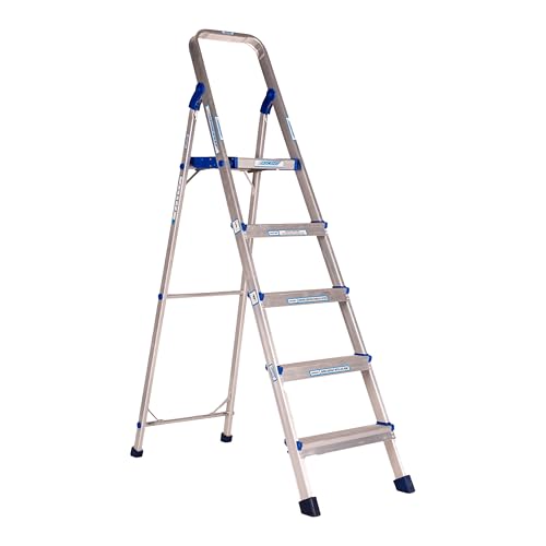 Image of ASCENT Ladder for Home 5 Steps Foldable Step Ladder with 12-Inch Wide Anti-Skid Platform | Virgin Aluminium Material for Strength & Stability | Heavy Duty | 5 Year Warranty | 180 kg Capacity