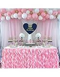 CO-AVE Pink Tulle Table Skirt Curly Willow Tutu Tablecloth 6FT Ruffle Table Skirt for Baby Girl Gend