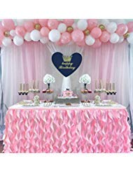 Co-Ave Pink Tulle Table Skirt Curly Willow Tutu Tablecloth 6Ft Ruffle Table Skirt For Baby Girl Gender Reveal Birthday Party Wedding Baby Shower Rectangle Round Tables Decoration(L6(Ft), H30In) #TOP6