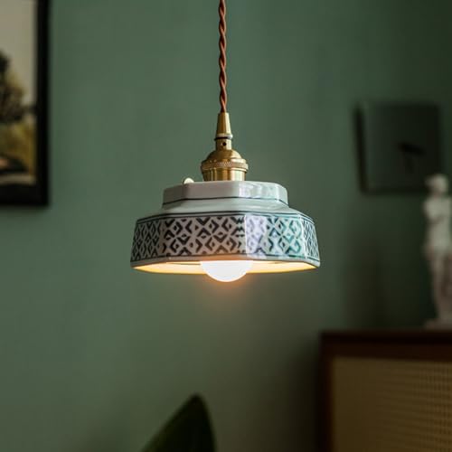 Moderno Lampada a Sospensione Soffitto In Ceramica Luce Pendente Vetro Porcellana Blu Lampadario da Soffitto Cucina Piccola Fattoria Vintage per Sala da Pranzo Camera da Letto Caffè