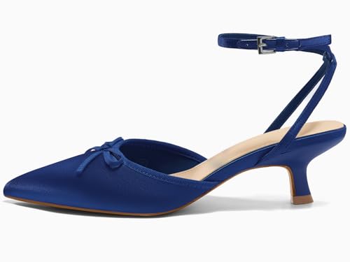Image of Coutgo Satin Kitten Low Heels with Bow Closed Pointed Toe Short Pumps Dress Wedding Party Shoes