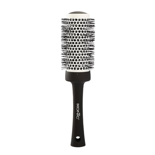 Ikonic Professional Blow Dry Hair Brush with Ionic Techonology for Frizz-Free Styling, Curling, Volumizing & Waves for Women & Men, All Hair Types, Salon & Personal Use – BDB 43 BLACK + WHITE