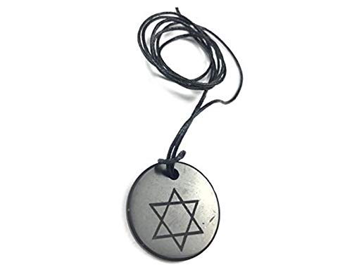 naturesupplies Shungite - Colgante con símbolo de estrella de David grabado hecho a mano, piedra auténtica de Rusia, WIFI, 5G y protección EMF, proveedor del Reino Unido, Piedra Plata