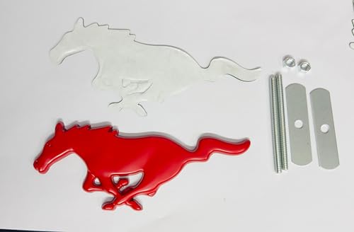 Image of Emblems for Car & Bike Metal Lo.go and Grill Me.tal Lo.go, Auto Accessories for Car Emblem 3D Badge Auto Racing Sport Sticker Grand Tourer Decal. (RED Metal Horse Grill Logo)
