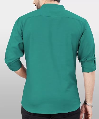 Image of DEEMOON Men's Regular Fit Solid Sprad Collar Casual Shirt with a Trendy Mandarin Collar Crafted from a Premium Cotton Blend