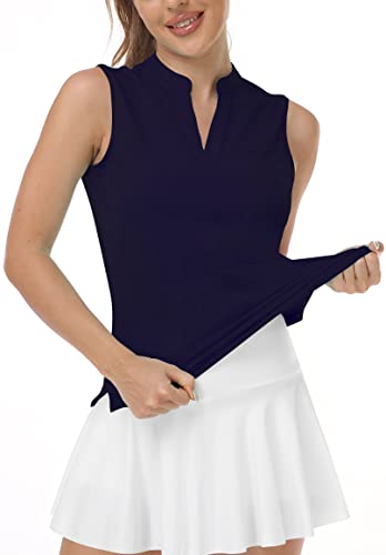 Mofiz Women's Sleeveless Polo T-Shirts Golf Tops Tennis Shirts Tagless Workout Tees V-Neck Sports Tanks S Navy #TOP2
