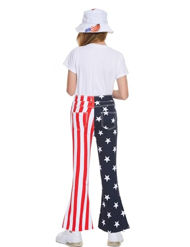 Girls Bell Bottom Jeans 3-14 Years Kids American Flag Flare Pants Denim Elastic High Waisted Slimming2