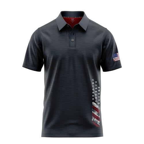 Image of Patriotic USA Golf Polo Shirt - Men's Performance Short Sleeve Moisture Quick Dry Fit Athletic Veteran UPF Stretch Casual Fun