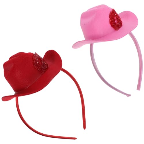 Cabilock Diademas de Sombrero Vaquero Mini para Mujer, 2 Piezas (rosa y Rojo), Accesorios de Disfraz para Fiesta, Diademas Divertidas y Ligeras para Eventos, Carnaval y Halloween