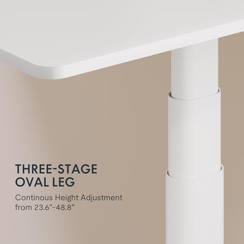 Image of FLEXISPOT E6 Pro Large 60 inch x 24 inch Dual Motor Electric Standing Desk, Organic Modern Oval Leg Design, 3-Stage Height Adjustable Sit Stand Desk with Heavy Duty 330lbs, White Desktop, White Frame