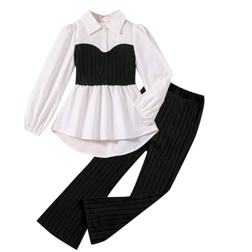 Generisch Camiseta de moda para niñas, camiseta de colores sólidos, pantalones casuales, traje, Negro , 6-7 años