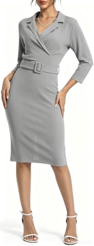 Image of SxClub Business Dresses for Women Elegant Long Sleeve Bodycon Pencil Knee Length Formal Dress for Evening Cocktail