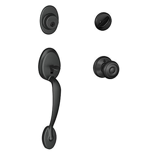 Image of Schlage Plymouth Single Cylinder Handleset and Georgian Knob, Matte Black (F60 PLY 622 GEO)
