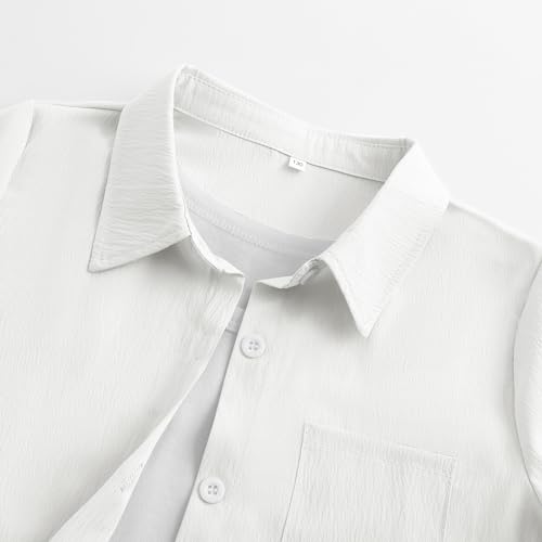 Image of Boys 2 Piece Outfit Button Down Short Sleeve Shirt and Shorts Sets with Pockets