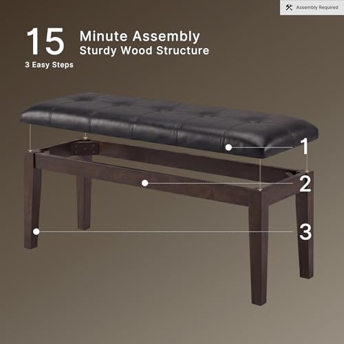 Signature Design by Ashley Haddigan 1-Piece Dining Bench, Faux Leather | Classic button tufted seat, Wood and engineered wood frame, 18.75 in seat height, 2-person capacity, Dark brown finish - image 4