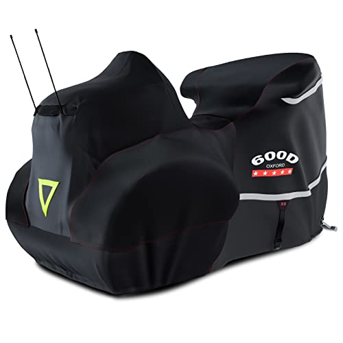 Image of Motorcycle Cover with Side+Top Box Heavy Duty 600D Waterproof for Touring Models Harley Davidson Ultra Limited,Road Glide Limited, Gold Wing,Road Master,Indoor & Outdoor Storage Black