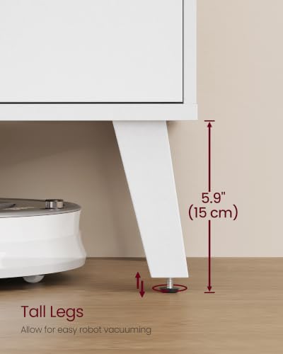 Image of VASAGLE TV Stand for 65'' TV, Entertainment Center with Adjustable Shelf | 58'' Long Media Console for Living Room, Mid-Century Modern TV Table with Storage, White, MIRANTA Collection ULTV556W101S