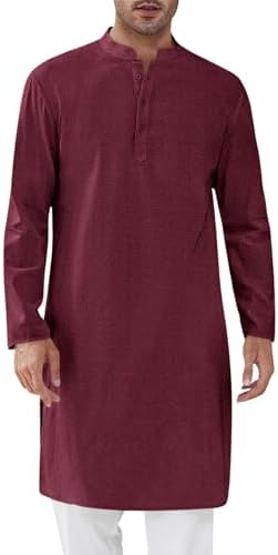 Runcati Mens Kaftan Thobe Textured Henley Shirt Long Sleeve Robe ...