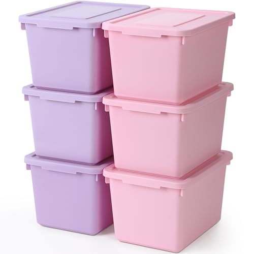 Potchen 6 Pack Plastic Storage Bins with Snap Tight Lids Small Stackable Storage Boxes 9.8
