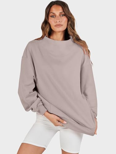 Image of ANRABESS Womens Oversized Sweatshirts Mock Neck Pullover | Cozy Fleece Long Sleeve Tops, Casual Daily Wear, Going Out & Preppy, Loose Fit, 2026 Fall Winter Trendy Outfits