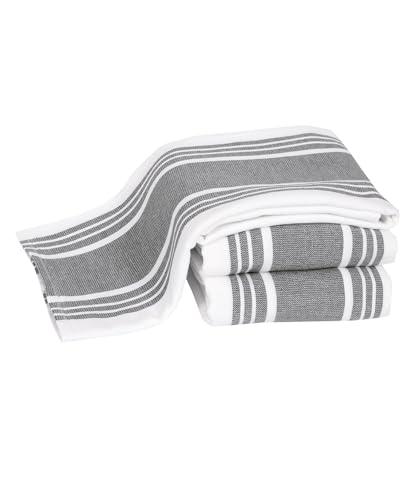 All-Clad Dual-Purpose Kitchen Towels: Highly Absorbent - 100% Cotton, 17'x30' Dish Towels for Cleaning & Drying Dishes & Glassware, 3-Pack, Pewter