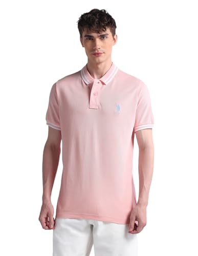 Image of U.S. Polo ASSN. Solid Slim Fit Polo T Shirts for Men - 100% Cotton, Half Sleeves Mens Tshirt