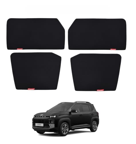 Image of Car Window Sun Shade for Hyundai Exter Petrol, Set of 4, Black Mesh Fabric