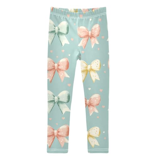 Coquette Pastel Bow Heart Mint Green Girls Leggings Kids Yoga Pants Dance Active Tights 4T