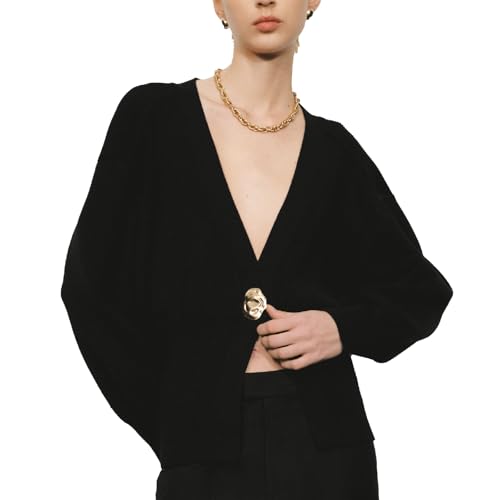 Women Knitted Cardigans Long Sleeve V-Neck Lightweight Sweater One Leaf Button Down Outwear