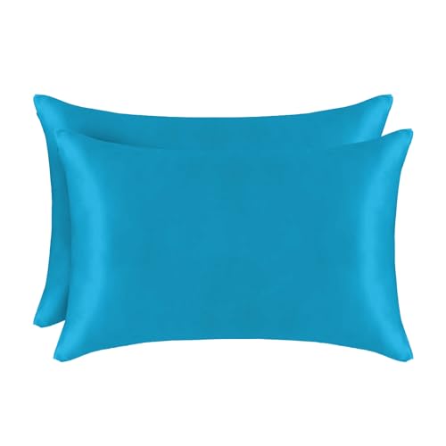 NAFAY LIVING Satin Pillowcase 2 Pack Teal- Soft Satin Pillowcase for Hair and Skin with Envelope Closure Design-Wrinkle Free & Hypoallergenic Pillow Covers 50x75cm