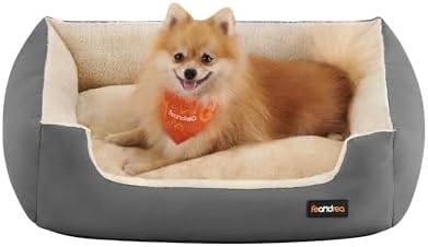 Feandrea Hundebett, Hundekorb mit Wendekissen, 70 x 55 x 21 cm | Hundebett, Taubengrau und Sommersand, BEAKON Kollektion PGW003G01