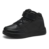 Yadurdu Boys Girls All Black Snow Boots Kids Outdoor Walking Fur Lined Warm Anti-Slip Winter Shoes Little Kid Size 3